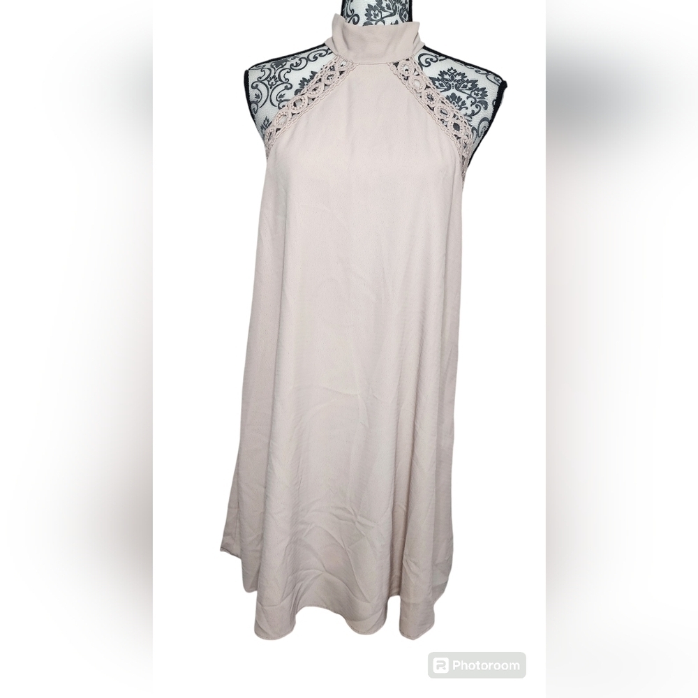 Lulu's Blush Cream High-Neck Mini Dress